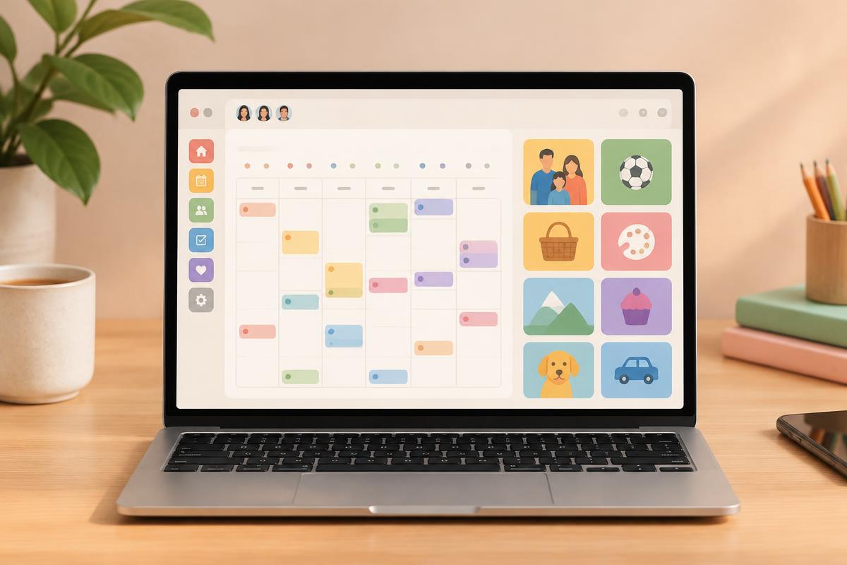 Colourful family planner app on a laptop